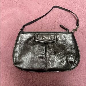 Coach Metallic Silver Zip Leather Wristlet Clutch Bag